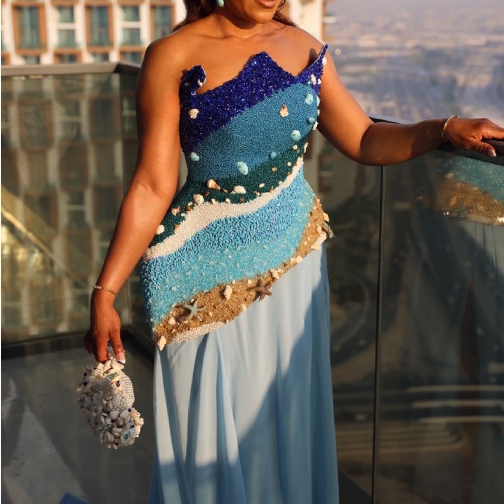 Elegant Blue Beaded Dress
